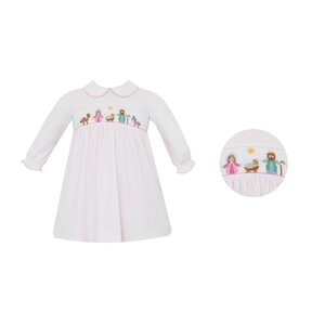 Petit Bebe Nativity Pink Stripe Knit LS Dress