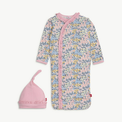 Magnetic  Me Chelsea Ruffle Placket Gown and Ruffle Hat Set NB-3M