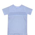 Remember Nguyen Blue Williams Windowpane Smocked Short Set