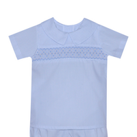 Remember Nguyen Blue Williams Windowpane Smocked Short Set