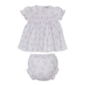 Kissy Kissy Springtime Bunny Fun Pink Printed Smocked Dress Set