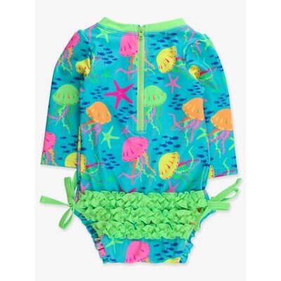 RuffleButts + RuggedButts Neon Jelly Time Long Sleeve One Piece Rash Guard