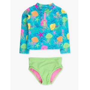 RuffleButts + RuggedButts Neon Jelly Time Long Sleeve Zipper Rash Guard 2-Piece