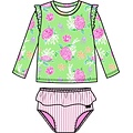 RuffleButts + RuggedButts *PRE-ORDER*Neon Turtle Tide Flutter Long Sleeve Rash Guard Skirted 2-Piece Swimsuit