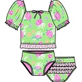 RuffleButts + RuggedButts Neon Turtle Tide Puff Sleeve Ruffle Tankini 2-Piece Swimsuit