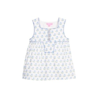 Little English | BISBY Blue Tulip Block Print Keystone Top
