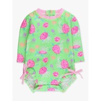 RuffleButts + RuggedButts Neon Turtle Tide Long Sleeve One Piece Rash Guard