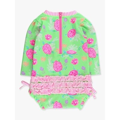 RuffleButts + RuggedButts *PRE-ORDER*Neon Turtle Tide Long Sleeve One Piece Rash Guard