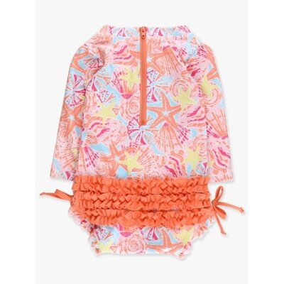 RuffleButts + RuggedButts Sunset Seashells Long Sleeve One Piece Rash Guard