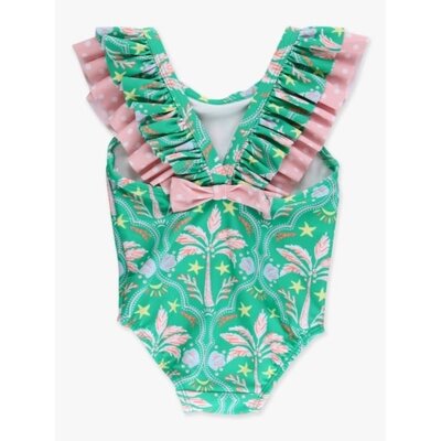 RuffleButts + RuggedButts Coconut Cabana Bow V-Back One Piece Swimsuit