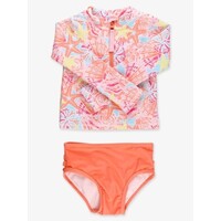RuffleButts + RuggedButts Sunset Seashells Long Sleeve Zipper Rash Guard 2-Piece