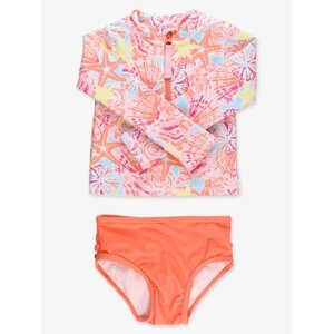 RuffleButts + RuggedButts Sunset Seashells Long Sleeve Zipper Rash Guard 2-Piece