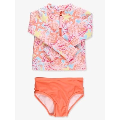 RuffleButts + RuggedButts *PRE-ORDER*Sunset Seashells Long Sleeve Zipper Rash Guard 2-Piece