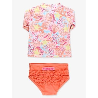 RuffleButts + RuggedButts Sunset Seashells Long Sleeve Zipper Rash Guard 2-Piece