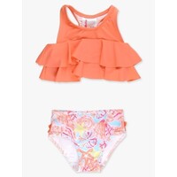RuffleButts + RuggedButts Sunset Seashells Flounce Bikini 2-Piece Swimsuit, with Signature Rear Ruffles