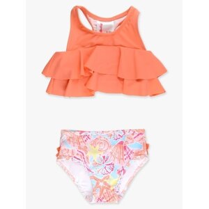 RuffleButts + RuggedButts Sunset Seashells Flounce Bikini 2-Piece Swimsuit, with Signature Rear Ruffles