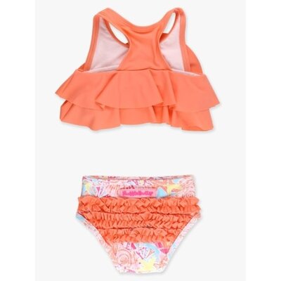 RuffleButts + RuggedButts *PRE-ORDER*Sunset Seashells Flounce Bikini 2-Piece Swimsuit, with Signature Rear Ruffles