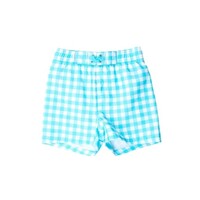 RuffleButts + RuggedButts Bright Aqua Gingham Swim Trunks