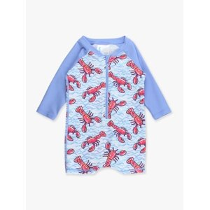 RuffleButts + RuggedButts Blue Lobster Lagoon Boys Long Sleeve One Piece Rash Guard