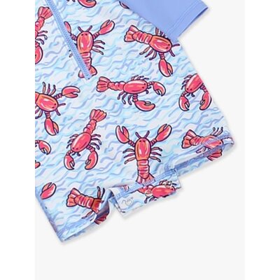 RuffleButts + RuggedButts Blue Lobster Lagoon Boys Long Sleeve One Piece Rash Guard