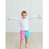 RuffleButts + RuggedButts Neon Color Block Dolphin Hem Swim Trunks