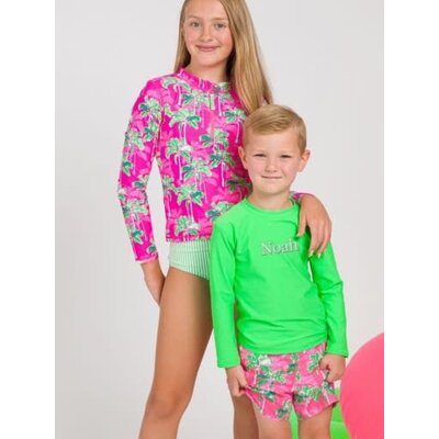 RuffleButts + RuggedButts Neon Palm Paradise Swim Trunks