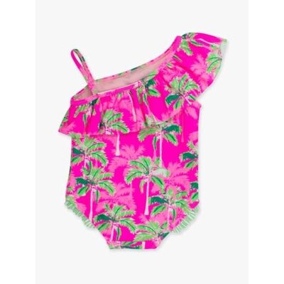 RuffleButts + RuggedButts Neon Palm Paradise One Shoulder Ruffle One Piece