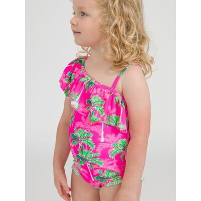 RuffleButts + RuggedButts Neon Palm Paradise One Shoulder Ruffle One Piece