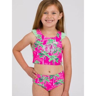 RuffleButts + RuggedButts Neon Palm Paradise Racerback Flutter Tankini 2PC Swimsuit