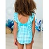RuffleButts + RuggedButts Bright Aqua Gingham Waterfall One Piece Swimsuit