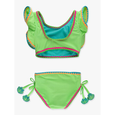 RuffleButts + RuggedButts Neon Honeydew Crochet Detail Butterfly Tankini 2-Piece Swimsuit