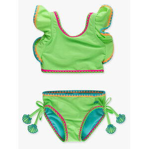 RuffleButts + RuggedButts Neon Honeydew Crochet Detail Butterfly Tankini 2-Piece Swimsuit