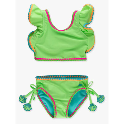 RuffleButts + RuggedButts Neon Honeydew Crochet Detail Butterfly Tankini 2-Piece Swimsuit