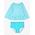 RuffleButts + RuggedButts Bright Aqua Gingham Scallop Hem Long Sleeve Rash Guard 2-Piece, with Signature Rear Ruffles
