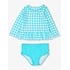 RuffleButts + RuggedButts Bright Aqua Gingham Scallop Hem Long Sleeve Rash Guard 2-Piece, with Signature Rear Ruffles