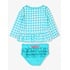 RuffleButts + RuggedButts Bright Aqua Gingham Scallop Hem Long Sleeve Rash Guard 2-Piece, with Signature Rear Ruffles