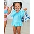 RuffleButts + RuggedButts Bright Aqua Gingham Scallop Hem Long Sleeve Rash Guard 2-Piece, with Signature Rear Ruffles