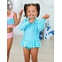 RuffleButts + RuggedButts *PRE-ORDER*Bright Aqua Gingham Scallop Hem Long Sleeve Rash Guard 2-Piece, with Signature Rear Ruffles
