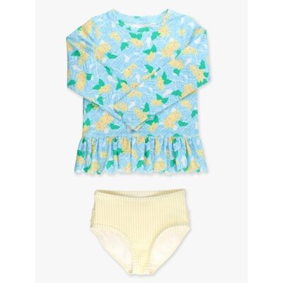 RuffleButts + RuggedButts Blooming Basket Scallop Hem Long Sleeve Rash Guard 2-Piece, with Signature Rear Ruffles