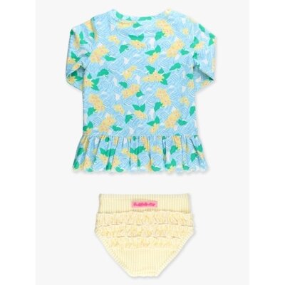 RuffleButts + RuggedButts *PRE-ORDER*Blooming Basket Scallop Hem Long Sleeve Rash Guard 2-Piece, with Signature Rear Ruffles