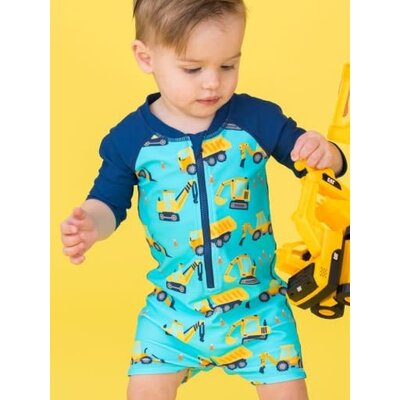 RuffleButts + RuggedButts Under Construction Boys Long Sleeve One Piece Rash Guard