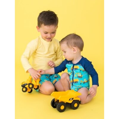 RuffleButts + RuggedButts Under Construction Boys Long Sleeve One Piece Rash Guard