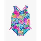 RuffleButts + RuggedButts Neon Ocean Coral Cross-Back One Piece Swimsuit