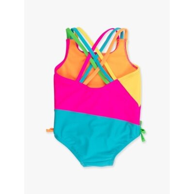 RuffleButts + RuggedButts Neon Color Block Cross-Back One Piece Swimsuit