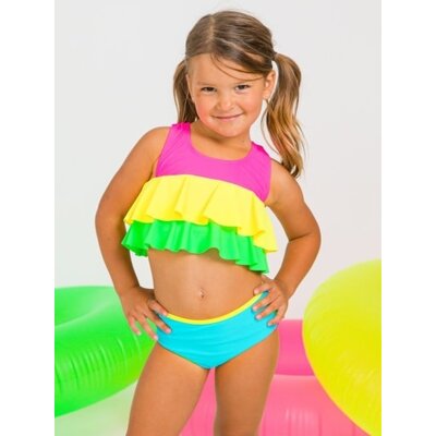 RuffleButts + RuggedButts Neon Color Block Flounce Bikini 2-Piece Swimsuit, with Signature Rear Ruffles