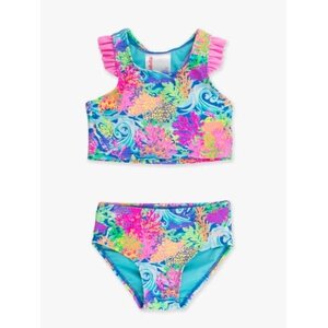 RuffleButts + RuggedButts Neon Ocean Coral Racerback Flutter Tankini