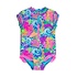 RuffleButts + RuggedButts Neon Ocean Coral Girls Short Sleeve Rash Guard One Piece