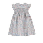 Petit Bebe Caroline Pink & Blue Liberty Floral Sleeveless Dress w/Collar
