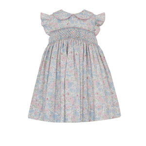 Petit Bebe Caroline Pink & Blue Liberty Floral Sleeveless Dress w/Collar
