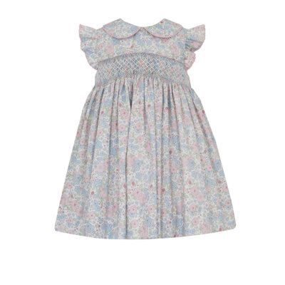 Petit Bebe Caroline Pink & Blue Liberty Floral Sleeveless Dress w/Collar